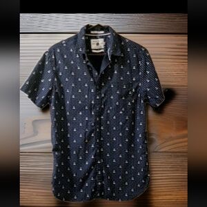 Navy Blue Anchor Print Men's Medium Shirt Button Up Casual